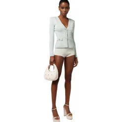 Elisabetta Franchi - Knitted Jacket with Jewel Buttons - Light Blue - Jacket - Made in Italy - Luxury Exclusive Collection - Avvenice