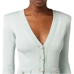 Elisabetta Franchi - Knitted Jacket with Jewel Buttons - Light Blue - Jacket - Made in Italy - Luxury Exclusive Collection - Avvenice