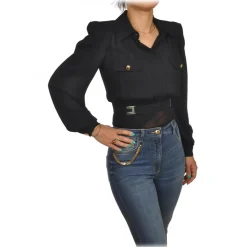 Elisabetta Franchi - Lightweight Fabric Shirt with Strap - Black - Shirt - Made in Italy - Luxury Exclusive Collection - Avvenice
