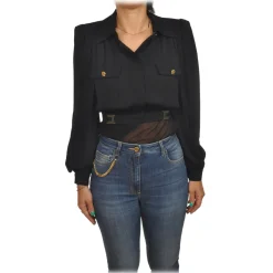 Elisabetta Franchi - Lightweight Fabric Shirt with Strap - Black - Shirt - Made in Italy - Luxury Exclusive Collection - Avvenice