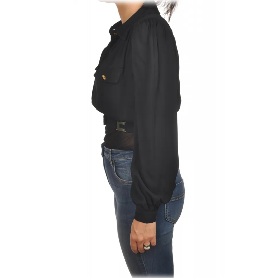 Elisabetta Franchi - Lightweight Fabric Shirt with Strap - Black - Shirt - Made in Italy - Luxury Exclusive Collection - Avvenice