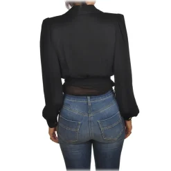 Elisabetta Franchi - Lightweight Fabric Shirt with Strap - Black - Shirt - Made in Italy - Luxury Exclusive Collection - Avvenice