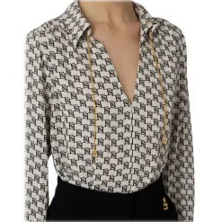 Elisabetta Franchi - Logo Blouse with Chain - White/Black - Shirt - Made in Italy - Luxury Exclusive Collection - Avvenice