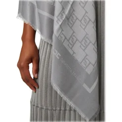 Elisabetta Franchi - Logo Patterned Square Scarf - Grey - Scarf - Made in Italy - Luxury Exclusive Collection - Avvenice