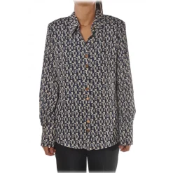 Elisabetta Franchi - Logo Patterned Shirt - White/Blue - Shirt - Made in Italy - Luxury Exclusive Collection - Avvenice
