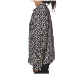 Elisabetta Franchi - Logo Patterned Shirt - White/Blue - Shirt - Made in Italy - Luxury Exclusive Collection - Avvenice