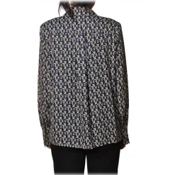 Elisabetta Franchi - Logo Patterned Shirt - White/Blue - Shirt - Made in Italy - Luxury Exclusive Collection - Avvenice