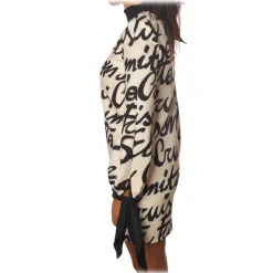 Elisabetta Franchi - Logoed Pattern Dress - Butter/Black - Dress - Made in Italy - Luxury Exclusive Collection - Avvenice