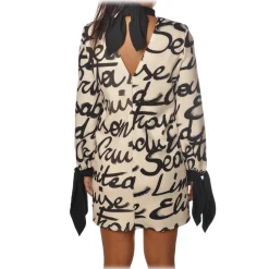 Elisabetta Franchi - Logoed Pattern Dress - Butter/Black - Dress - Made in Italy - Luxury Exclusive Collection - Avvenice