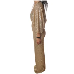 Elisabetta Franchi - Long Dress in Micro Sequins - Gold - Dress - Made in Italy - Luxury Exclusive Collection - Avvenice
