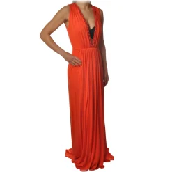 Elisabetta Franchi - Long Dress Chain Detail - Orange - Dress - Made in Italy - Luxury Exclusive Collection - Avvenice
