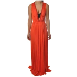 Elisabetta Franchi - Long Dress Chain Detail - Orange - Dress - Made in Italy - Luxury Exclusive Collection - Avvenice