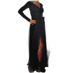 Elisabetta Franchi - Long Dress with Tulle Skirt - Black - Dress - Made in Italy - Luxury Exclusive Collection - Avvenice