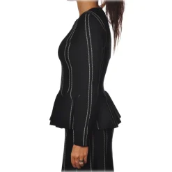 Elisabetta Franchi - Long Sleeve Screwed - Black Butter - Jacket - Made in Italy - Luxury Exclusive Collection - Avvenice