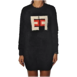 Elisabetta Franchi - Long-Sleeved Crew-Neck Mini Dress - Black Lacquer - Dress - Made in Italy - Luxury Exclusive Collection - Avvenice