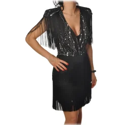 Elisabetta Franchi - Mini Dress with Fringes - Black - Dress - Made in Italy - Luxury Exclusive Collection - Avvenice
