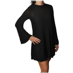 Elisabetta Franchi -  Mini Dress in Laminated Knit - Black - Dress - Made in Italy - Luxury Exclusive Collection - Avvenice