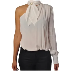 Elisabetta Franchi - One-Shoulder Shirt with Tie - Ivory - Shirt - Made in Italy - Luxury Exclusive Collection - Avvenice
