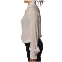 Elisabetta Franchi - One-Shoulder Shirt with Tie - Ivory - Shirt - Made in Italy - Luxury Exclusive Collection - Avvenice