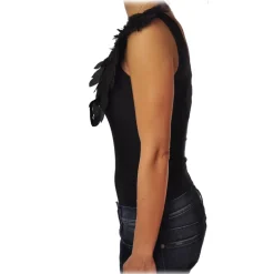 Elisabetta Franchi - One-shoulder Body with Applications - Black - Top - Made in Italy - Luxury Exclusive Collection - Avvenice