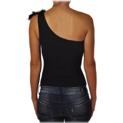 Elisabetta Franchi - One-shoulder Body with Applications - Black - Top - Made in Italy - Luxury Exclusive Collection - Avvenice