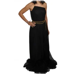 Elisabetta Franchi - One-Shoulder Tulle Long Dress - Black - Dress - Made in Italy - Luxury Exclusive Collection - Avvenice