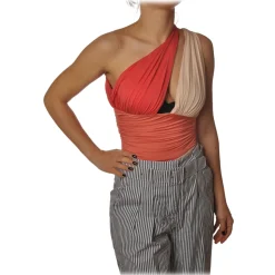 Elisabetta Franchi - One-Shoulder Body - Orange - Top - Made in Italy - Luxury Exclusive Collection - Avvenice