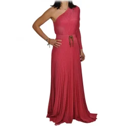 Elisabetta Franchi - One-Shoulder Long Dress with Long Sleeve - Fuxia - Dress - Made in Italy - Luxury Exclusive Collection - Avvenice