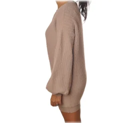 Elisabetta Franchi - Oversized Knit Dress with Gold Detail - Beige - Dress - Made in Italy - Luxury Exclusive Collection - Avvenice