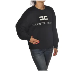 Elisabetta Franchi - Oversized Sweatshirt with Logo - Black - Sweatshirt - Made in Italy - Luxury Exclusive Collection - Avvenice