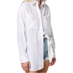 Elisabetta Franchi - Oversized Shirt with Jewel Buttons - White - Shirt - Made in Italy - Luxury Exclusive Collection - Avvenice