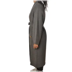 Elisabetta Franchi - Oversize Coat with Two Patch - Grey - Jacket - Made in Italy - Luxury Exclusive Collection - Avvenice