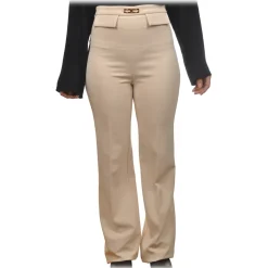 Elisabetta Franchi - Palazzo Pants with Gold Detail - Cream - Trousers - Made in Italy - Luxury Exclusive Collection - Avvenice