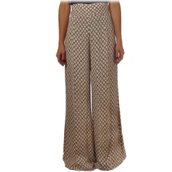 Elisabetta Franchi - Palazzo Trousers in Pattern - Vanilla/Black - Trousers - Made in Italy - Luxury Exclusive Collection - Avvenice