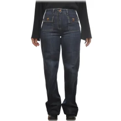 Elisabetta Franchi - Palazzo Jeans with Flap Pockets - Blue - Trousers - Made in Italy - Luxury Exclusive Collection - Avvenice