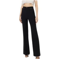 Elisabetta Franchi - Palazzo Trousers with Strap - Black - Trousers - Made in Italy - Luxury Exclusive Collection - Avvenice