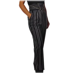 Elisabetta Franchi - Pinstriped Trousers with High Strap - Black - Trousers - Made in Italy - Luxury Exclusive Collection - Avvenice