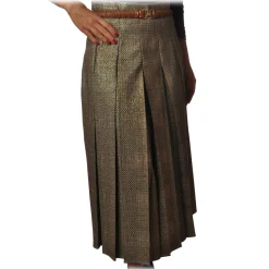 Elisabetta Franchi - Pleated Skirt with Back Detail - Peacock - Skirt - Made in Italy - Luxury Exclusive Collection - Avvenice