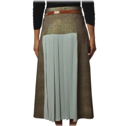 Elisabetta Franchi - Pleated Skirt with Back Detail - Peacock - Skirt - Made in Italy - Luxury Exclusive Collection - Avvenice