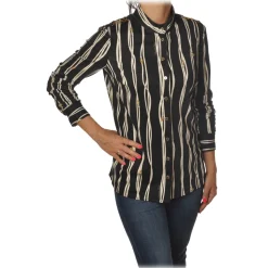 Elisabetta Franchi - Printed Shirt with Korean Collar - Black - Shirt - Made in Italy - Luxury Exclusive Collection - Avvenice