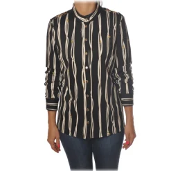 Elisabetta Franchi - Printed Shirt with Korean Collar - Black - Shirt - Made in Italy - Luxury Exclusive Collection - Avvenice