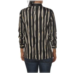 Elisabetta Franchi - Printed Shirt with Korean Collar - Black - Shirt - Made in Italy - Luxury Exclusive Collection - Avvenice