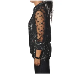 Elisabetta Franchi - Printed Shirt with Tulle - Black - Shirt - Made in Italy - Luxury Exclusive Collection - Avvenice