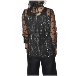 Elisabetta Franchi - Printed Shirt with Tulle - Black - Shirt - Made in Italy - Luxury Exclusive Collection - Avvenice