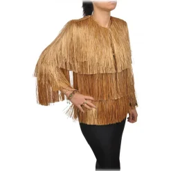 Elisabetta Franchi - Raffia Fringed Jacket - Caramel - Jacket - Made in Italy - Luxury Exclusive Collection - Avvenice