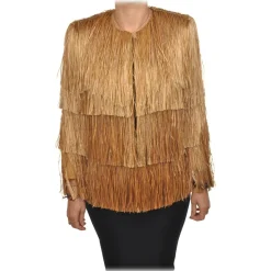 Elisabetta Franchi - Raffia Fringed Jacket - Caramel - Jacket - Made in Italy - Luxury Exclusive Collection - Avvenice