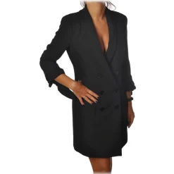 Elisabetta Franchi - Redingote Model with Double-Breasted Jacket - Black - Dress - Made in Italy - Luxury Exclusive Collection - Avvenice