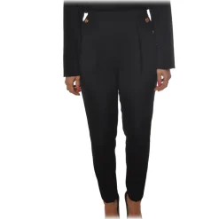 Elisabetta Franchi - Regular Waist Model with Zip - Black - Trousers - Made in Italy - Luxury Exclusive Collection - Avvenice