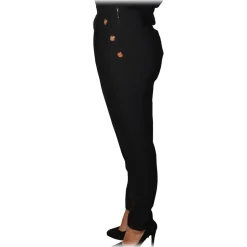 Elisabetta Franchi - Regular Waist Model with Zip - Black - Trousers - Made in Italy - Luxury Exclusive Collection - Avvenice