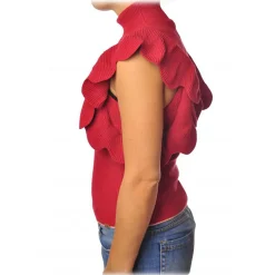 Elisabetta Franchi - Ribbed Top with Scallop - Red - Top - Made in Italy - Luxury Exclusive Collection - Avvenice